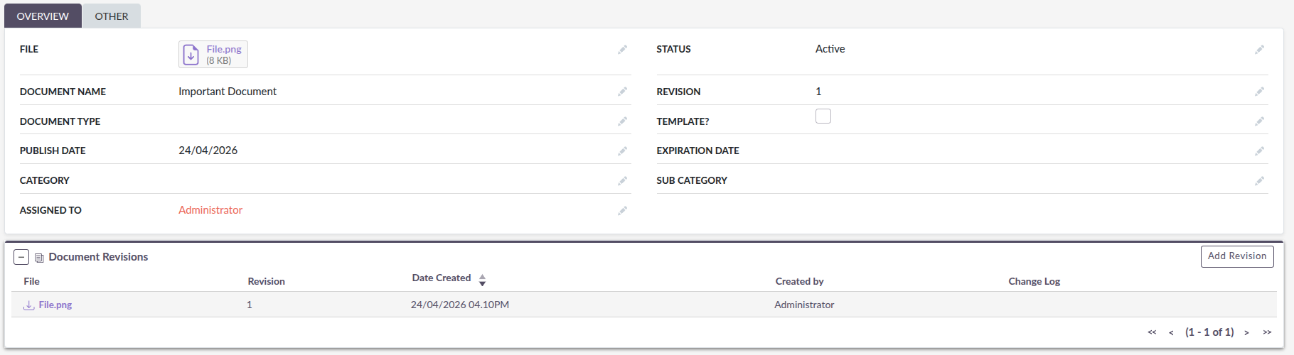 Document Revisions Widget