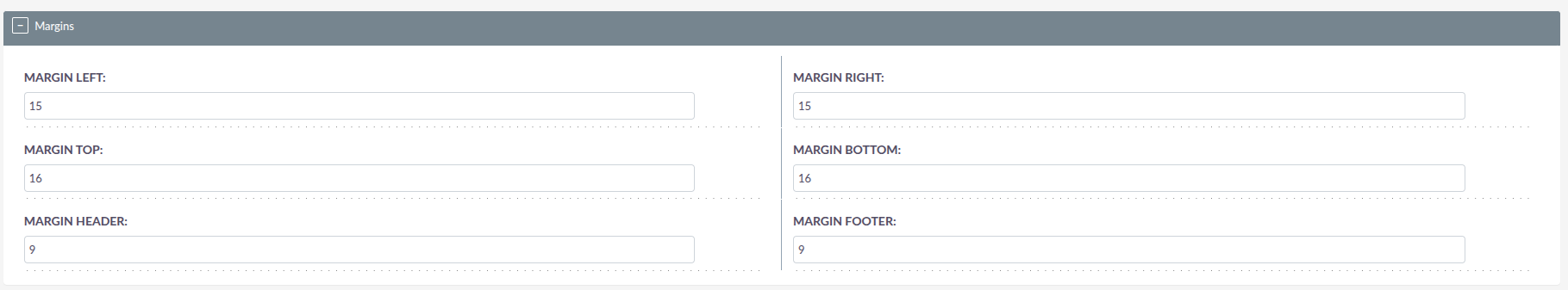 Setting page parameters