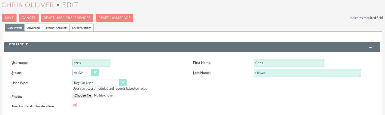 Two Factor Authentication - user settings TwoFactorAuth